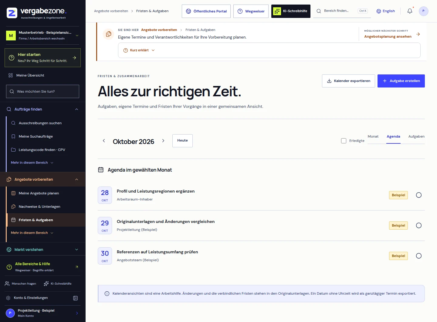 Arbeitsbereich: Eine Frist. Ein Plan mit Puffer.