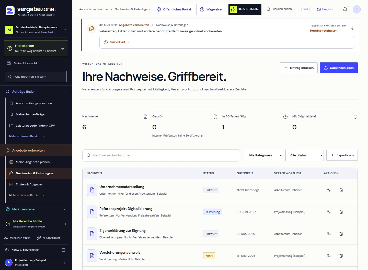 Arbeitsbereich: Gute Nachweise. Schnell wiedergefunden.