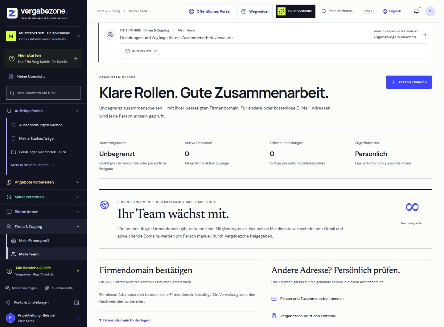 Arbeitsbereich: Zusammenarbeiten mit klaren Zugängen.