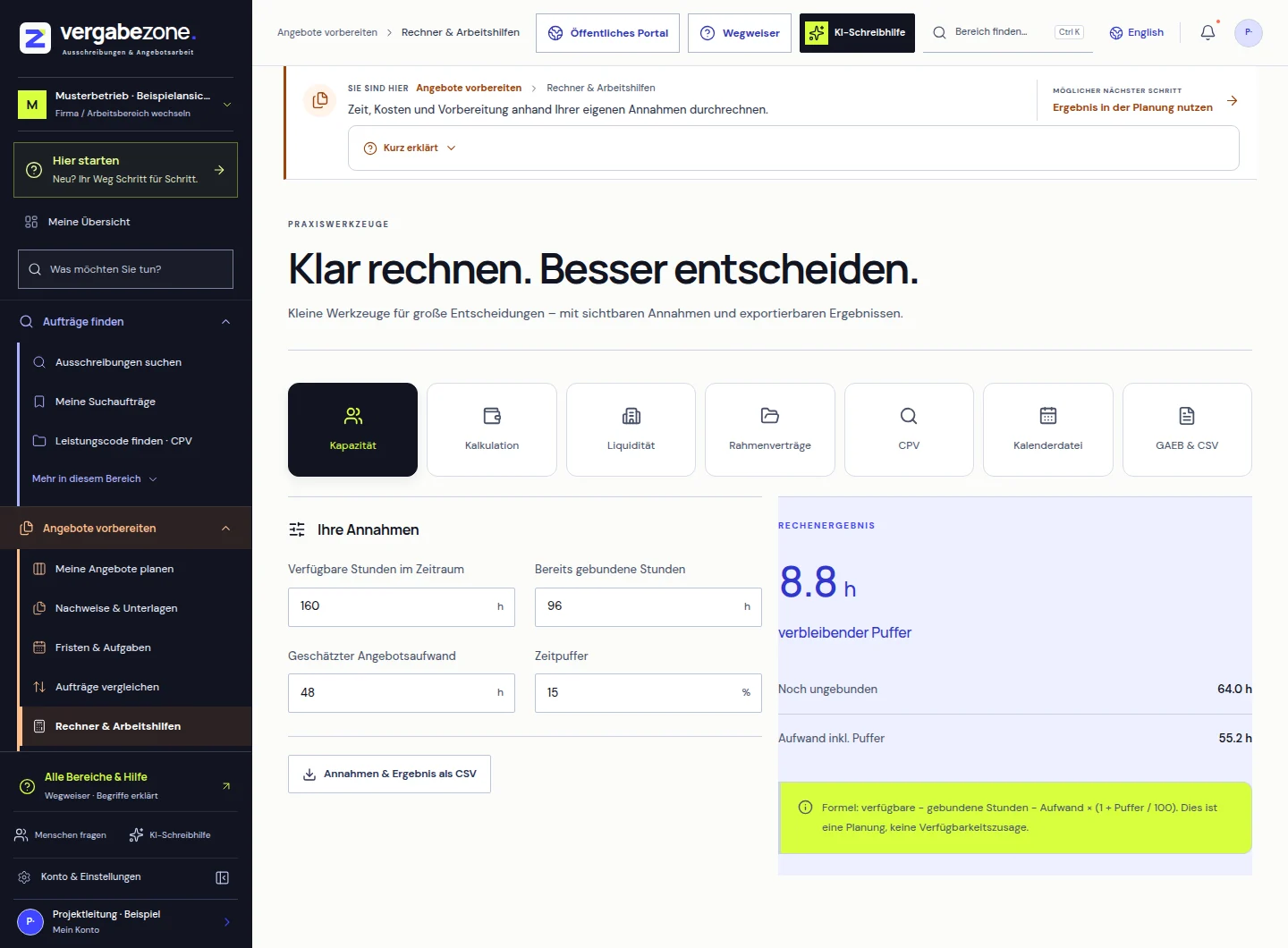Arbeitsbereich: Mit Annahmen rechnen. Bewusst entscheiden.